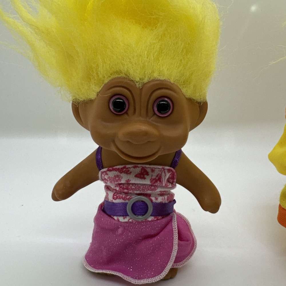 2 Vintage 1991 TNT TROLL DOLLS Yellow Hair Blue Pink Eyes - Picture 8 of 14